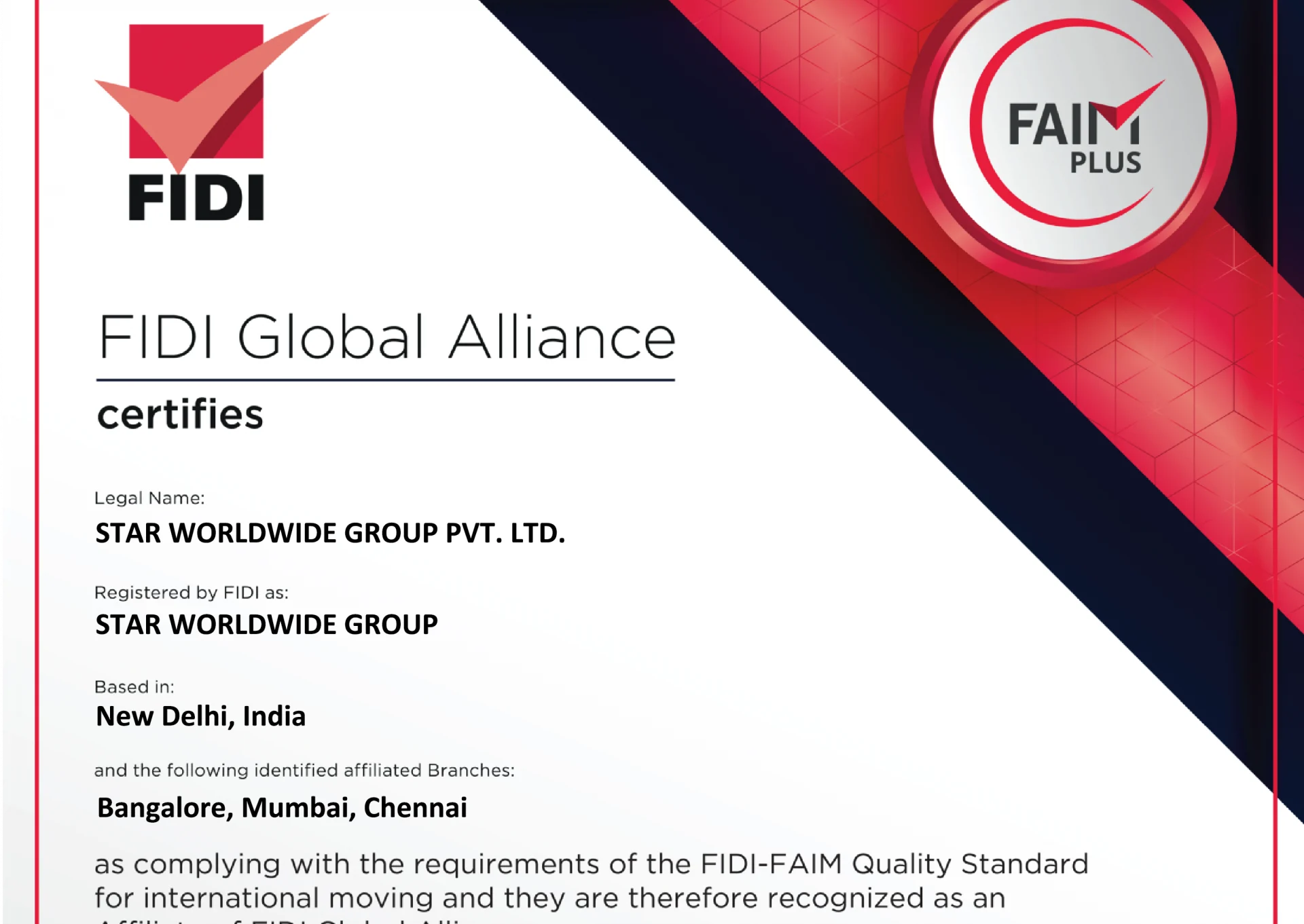 FIDI certification logo for Star Worldwide Group